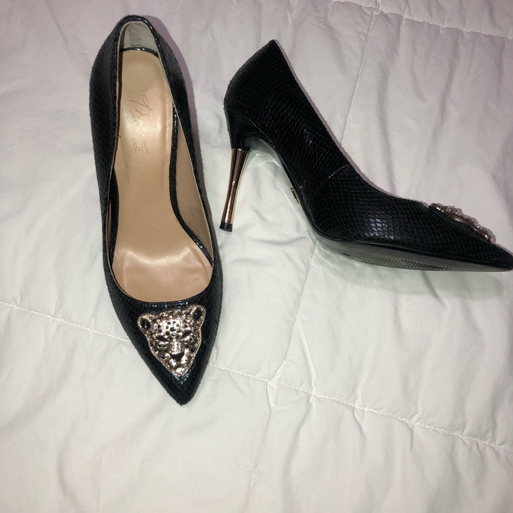 Thalia Sodi Black and Gold heels